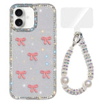 Custodia per telefono IMD con fiocco colorato scintillante e bracciale, For iPhone 16 Plus, For iPhone 16