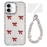 Custodia per telefono IMD con fiocco colorato scintillante e bracciale, For iPhone 16 Plus, For iPhone 16