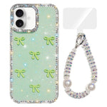 Custodia per telefono IMD con fiocco colorato scintillante e bracciale, For iPhone 16 Plus, For iPhone 16