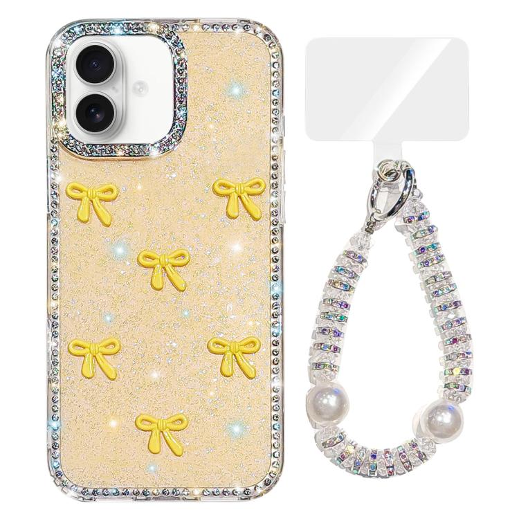 Custodia per telefono IMD con fiocco colorato scintillante e bracciale, For iPhone 16 Plus, For iPhone 16