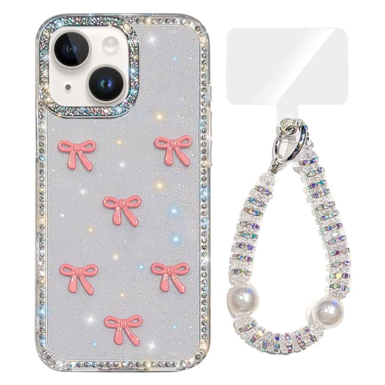 Custodia per telefono IMD con fiocco colorato scintillante e bracciale, For iPhone 15, For iPhone 14
