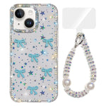 Custodia per telefono IMD con fiocco colorato scintillante e bracciale, For iPhone 15, For iPhone 14