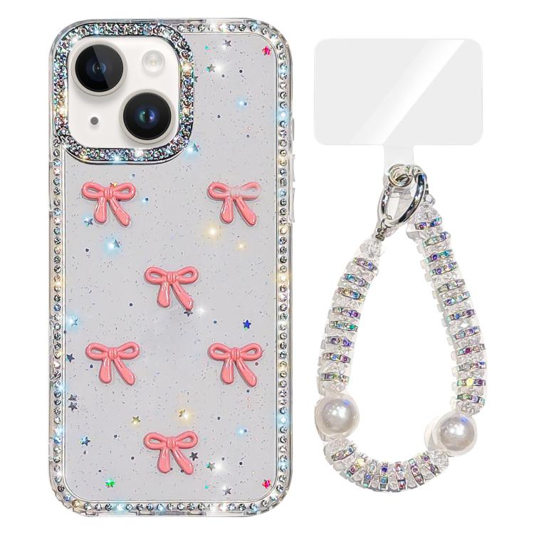 Custodia per telefono IMD con fiocco colorato scintillante e bracciale, For iPhone 15, For iPhone 14