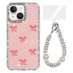 Custodia per telefono IMD con fiocco colorato scintillante e bracciale, For iPhone 15, For iPhone 14