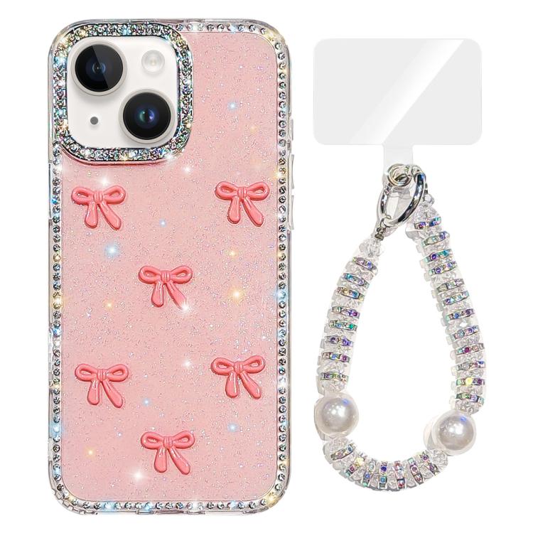 Custodia per telefono IMD con fiocco colorato scintillante e bracciale, For iPhone 15, For iPhone 14