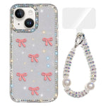 Custodia per telefono IMD con fiocco colorato scintillante e bracciale, For iPhone 15, For iPhone 14