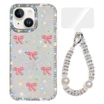Custodia per telefono IMD con fiocco colorato scintillante e bracciale, For iPhone 15, For iPhone 14