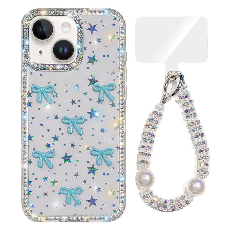 Custodia per telefono IMD con fiocco colorato scintillante e bracciale, For iPhone 15, For iPhone 14