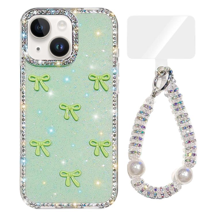 Custodia per telefono IMD con fiocco colorato scintillante e bracciale, For iPhone 15, For iPhone 14
