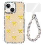 Custodia per telefono IMD con fiocco colorato scintillante e bracciale, For iPhone 15, For iPhone 14