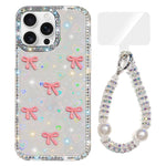 Custodia per telefono IMD con fiocco colorato scintillante e bracciale, For iPhone 14 Pro, For iPhone 14 Pro Max