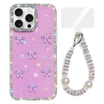 Custodia per telefono IMD con fiocco colorato scintillante e bracciale, For iPhone 13 Pro Max, For iPhone 13 Pro