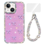 Custodia per telefono IMD con fiocco colorato scintillante e bracciale, For iPhone 13
