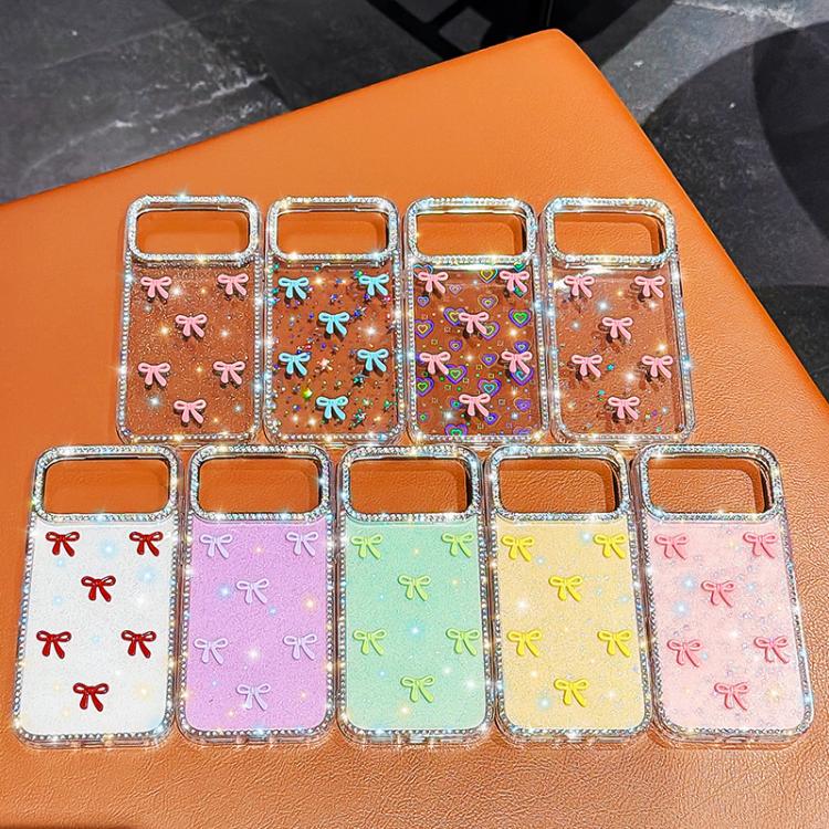 Custodia per telefono IMD con fiocco colorato scintillante e bracciale, For iPhone 16 Pro Max, For iPhone 16 Pro