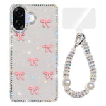 Custodia per telefono IMD con fiocco colorato scintillante e bracciale, For Samsung Galaxy A07 4G, For Samsung Galaxy A17 5G