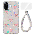 Custodia per telefono IMD con fiocco colorato scintillante e bracciale, For Samsung Galaxy A07 4G, For Samsung Galaxy A17 5G