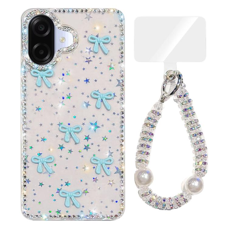 Custodia per telefono IMD con fiocco colorato scintillante e bracciale, For Samsung Galaxy A07 4G, For Samsung Galaxy A17 5G