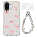 Custodia per telefono IMD con fiocco colorato scintillante e bracciale, For Samsung Galaxy A07 4G, For Samsung Galaxy A17 5G