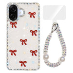 Custodia per telefono IMD con fiocco colorato scintillante e bracciale, For Samsung Galaxy A07 4G, For Samsung Galaxy A17 5G