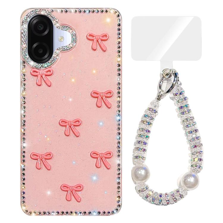 Custodia per telefono IMD con fiocco colorato scintillante e bracciale, For Samsung Galaxy A07 4G, For Samsung Galaxy A17 5G