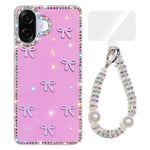 Custodia per telefono IMD con fiocco colorato scintillante e bracciale, For Samsung Galaxy A07 4G, For Samsung Galaxy A17 5G