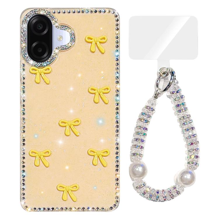 Custodia per telefono IMD con fiocco colorato scintillante e bracciale, For Samsung Galaxy A07 4G, For Samsung Galaxy A17 5G