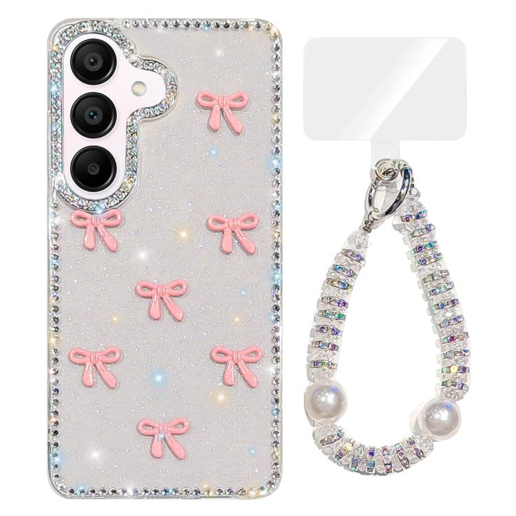 Custodia per telefono IMD con fiocco colorato scintillante e bracciale, For Samsung Galaxy A15 5G, For Samsung Galaxy A55 5G