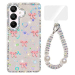 Custodia per telefono IMD con fiocco colorato scintillante e bracciale, For Samsung Galaxy A15 5G, For Samsung Galaxy A55 5G