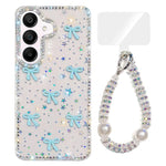 Custodia per telefono IMD con fiocco colorato scintillante e bracciale, For Samsung Galaxy A15 5G, For Samsung Galaxy A55 5G