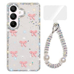 Custodia per telefono IMD con fiocco colorato scintillante e bracciale, For Samsung Galaxy A15 5G, For Samsung Galaxy A55 5G