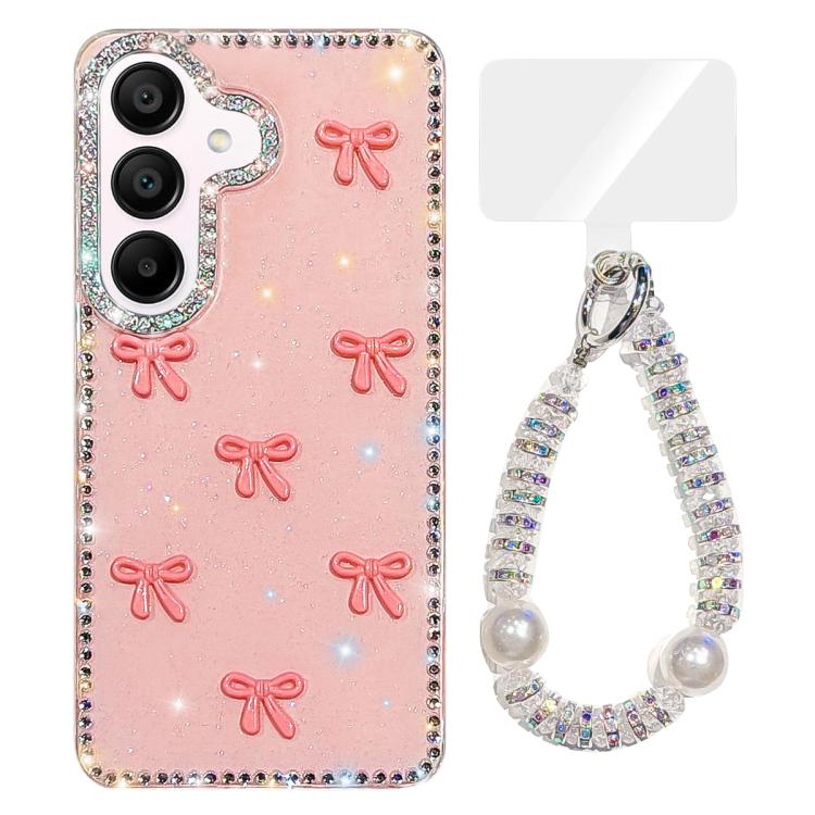 Custodia per telefono IMD con fiocco colorato scintillante e bracciale, For Samsung Galaxy A15 5G, For Samsung Galaxy A55 5G