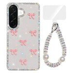 Custodia per telefono IMD con fiocco colorato scintillante e bracciale, For Samsung Galaxy A07 4G, For Samsung Galaxy A17 5G