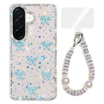 Custodia per telefono IMD con fiocco colorato scintillante e bracciale, For Samsung Galaxy A07 4G, For Samsung Galaxy A17 5G