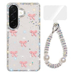 Custodia per telefono IMD con fiocco colorato scintillante e bracciale, For Samsung Galaxy A07 4G, For Samsung Galaxy A17 5G