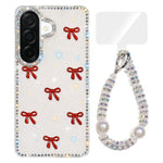Custodia per telefono IMD con fiocco colorato scintillante e bracciale, For Samsung Galaxy A07 4G, For Samsung Galaxy A17 5G