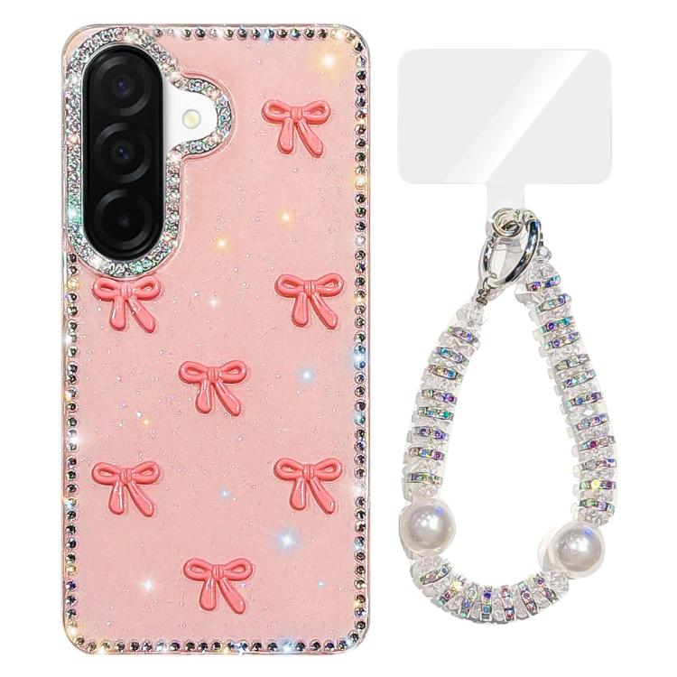Custodia per telefono IMD con fiocco colorato scintillante e bracciale, For Samsung Galaxy A07 4G, For Samsung Galaxy A17 5G