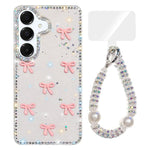 Custodia per telefono IMD con fiocco colorato scintillante e bracciale, For Samsung Galaxy A35 5G