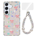 Custodia per telefono IMD con fiocco colorato scintillante e bracciale, For Samsung Galaxy A15 5G, For Samsung Galaxy A55 5G