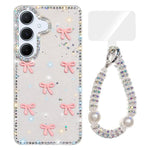 Custodia per telefono IMD con fiocco colorato scintillante e bracciale, For Samsung Galaxy A15 5G, For Samsung Galaxy A55 5G