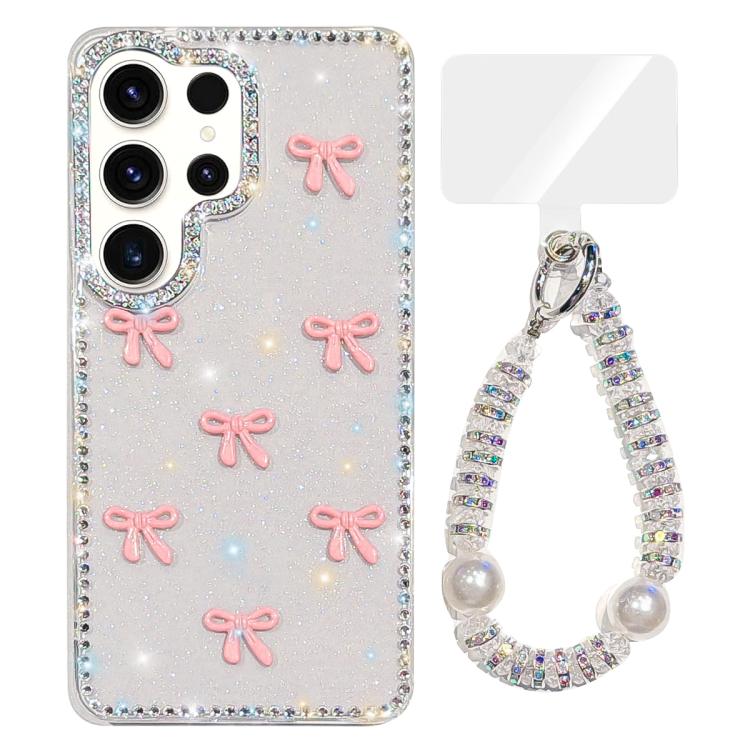 Custodia per telefono IMD con fiocco colorato scintillante e bracciale, For Samsung Galaxy S24 5G, For Samsung Galaxy S23 Ultra 5G