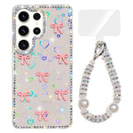Custodia per telefono IMD con fiocco colorato scintillante e bracciale, For Samsung Galaxy S24 5G, For Samsung Galaxy S23 Ultra 5G