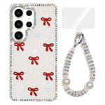 Custodia per telefono IMD con fiocco colorato scintillante e bracciale, For Samsung Galaxy S24 5G, For Samsung Galaxy S23 Ultra 5G