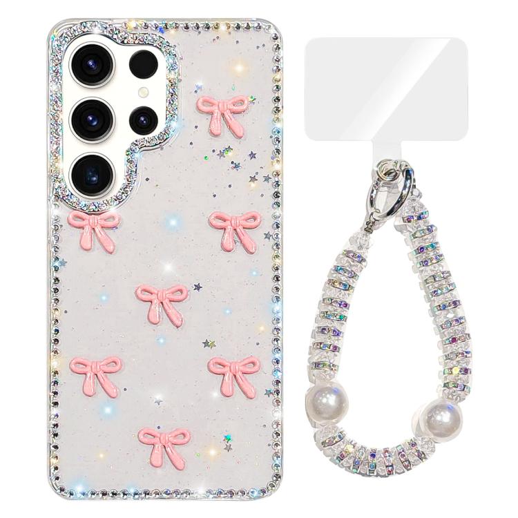 Custodia per telefono IMD con fiocco colorato scintillante e bracciale, For Samsung Galaxy S24 5G, For Samsung Galaxy S23 Ultra 5G
