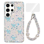 Custodia per telefono IMD con fiocco colorato scintillante e bracciale, For Samsung Galaxy S24 5G, For Samsung Galaxy S23 Ultra 5G