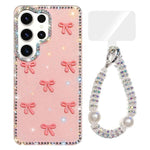 Custodia per telefono IMD con fiocco colorato scintillante e bracciale, For Samsung Galaxy S24 5G, For Samsung Galaxy S23 Ultra 5G