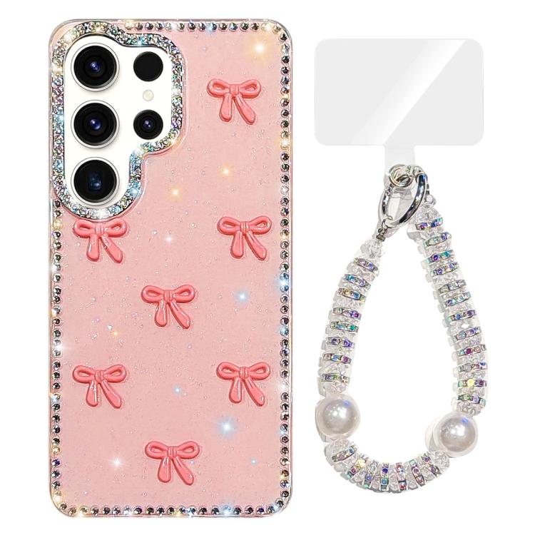Custodia per telefono IMD con fiocco colorato scintillante e bracciale, For Samsung Galaxy S24 5G, For Samsung Galaxy S23 Ultra 5G