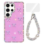 Custodia per telefono IMD con fiocco colorato scintillante e bracciale, For Samsung Galaxy S24 5G, For Samsung Galaxy S23 Ultra 5G