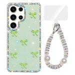 Custodia per telefono IMD con fiocco colorato scintillante e bracciale, For Samsung Galaxy S24 5G, For Samsung Galaxy S23 Ultra 5G