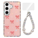 Custodia per telefono IMD con fiocco colorato scintillante e bracciale, For Samsung Galaxy S24 5G, For Samsung Galaxy S23 Ultra 5G