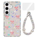 Custodia per telefono IMD con fiocco colorato scintillante e bracciale, For Samsung Galaxy S25 Ultra 5G, For Samsung Galaxy S24 FE 5G